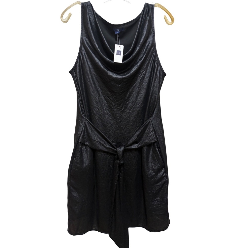 Gap Women Black Cowl Neck Tie Front Sleeveless Mini Dress 848971-00 Size 8